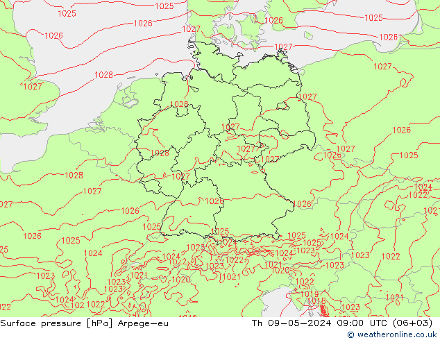 Atmosférický tlak Arpege-eu Čt 09.05.2024 09 UTC