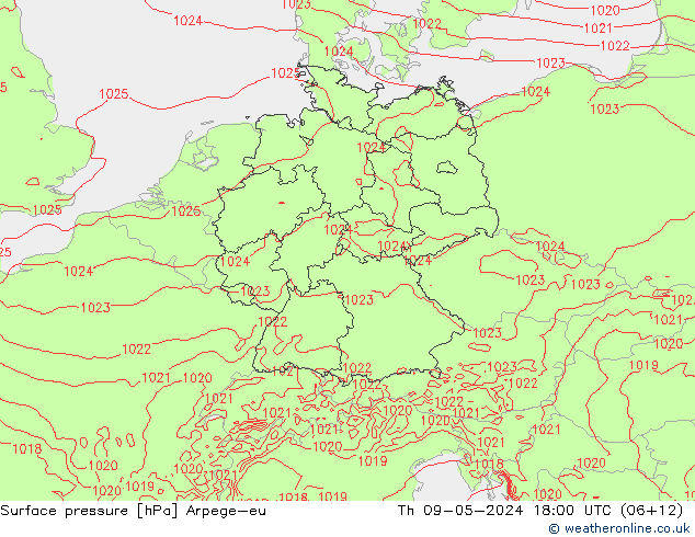 Luchtdruk (Grond) Arpege-eu do 09.05.2024 18 UTC