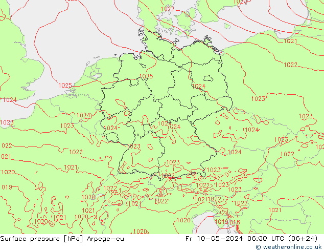 Presión superficial Arpege-eu vie 10.05.2024 06 UTC