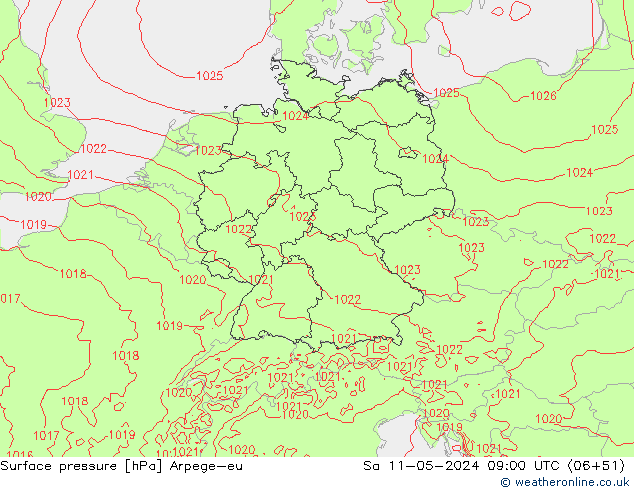 Bodendruck Arpege-eu Sa 11.05.2024 09 UTC