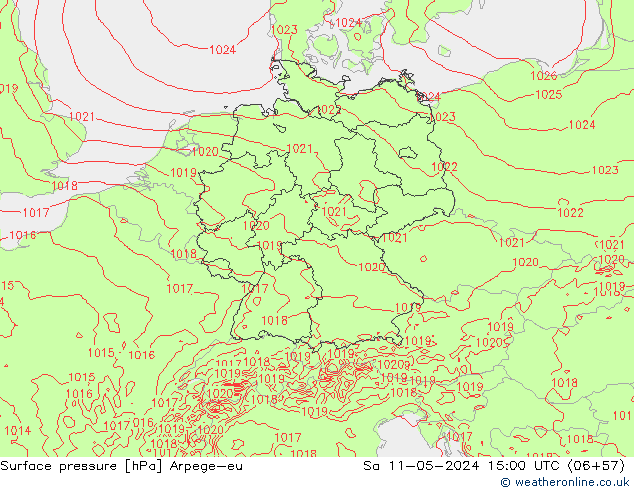 Atmosférický tlak Arpege-eu So 11.05.2024 15 UTC