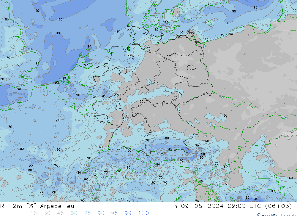 RH 2m Arpege-eu Do 09.05.2024 09 UTC