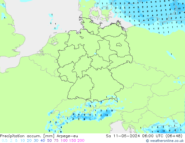 Precipitation accum. Arpege-eu Sáb 11.05.2024 06 UTC