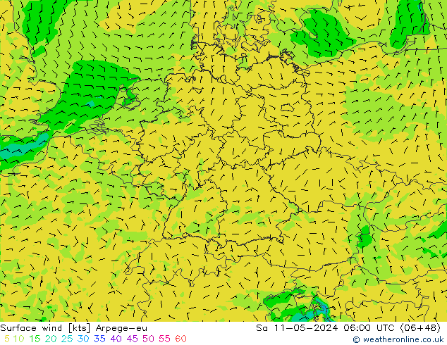 Surface wind Arpege-eu Sa 11.05.2024 06 UTC