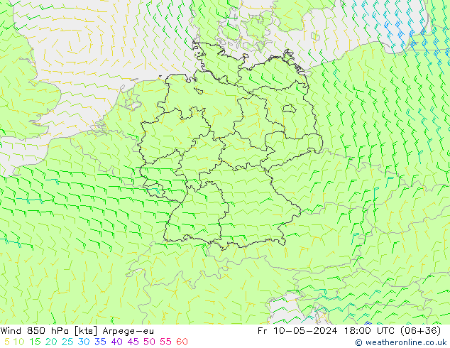 Wind 850 hPa Arpege-eu Fr 10.05.2024 18 UTC