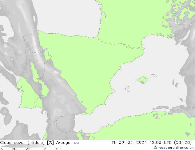 Nubes medias Arpege-eu jue 09.05.2024 12 UTC