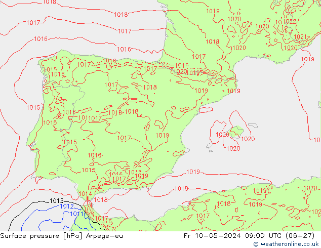 Presión superficial Arpege-eu vie 10.05.2024 09 UTC