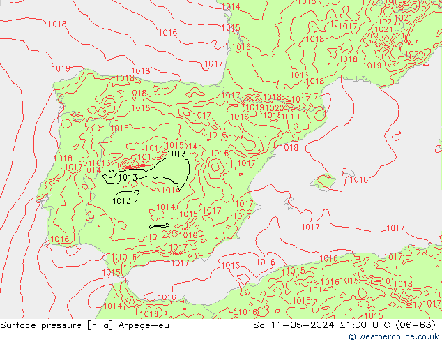 приземное давление Arpege-eu сб 11.05.2024 21 UTC