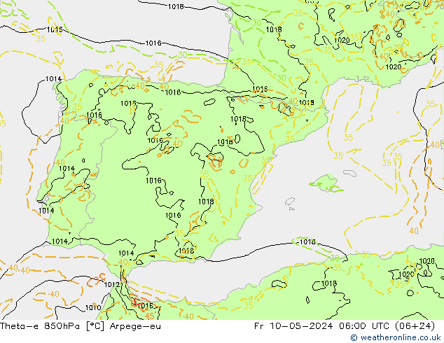 Theta-e 850hPa Arpege-eu Fr 10.05.2024 06 UTC