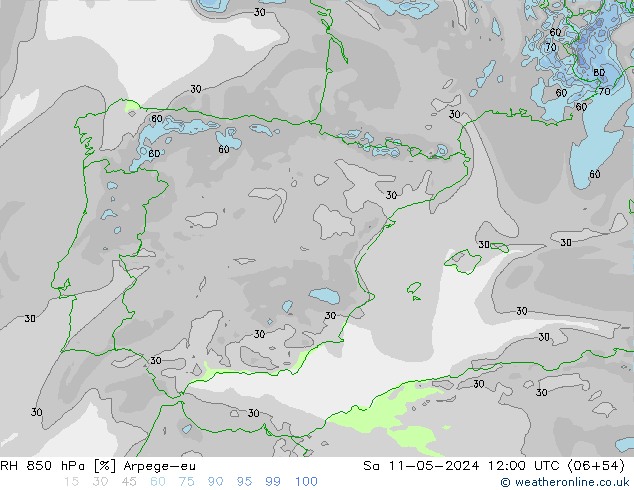 RH 850 hPa Arpege-eu Sa 11.05.2024 12 UTC
