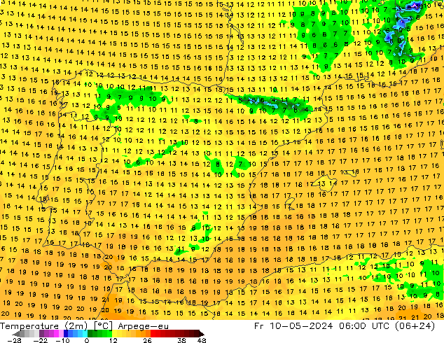 Temperatura (2m) Arpege-eu Sex 10.05.2024 06 UTC