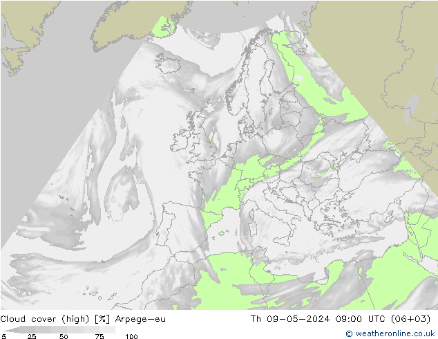 zachmurzenie (wysokie) Arpege-eu czw. 09.05.2024 09 UTC