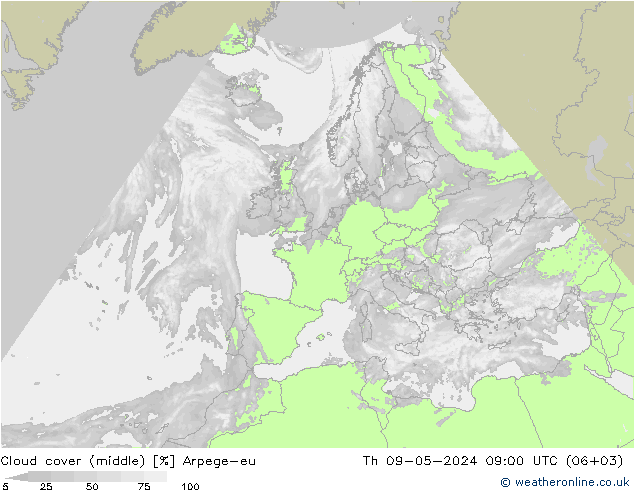 Nubes medias Arpege-eu jue 09.05.2024 09 UTC