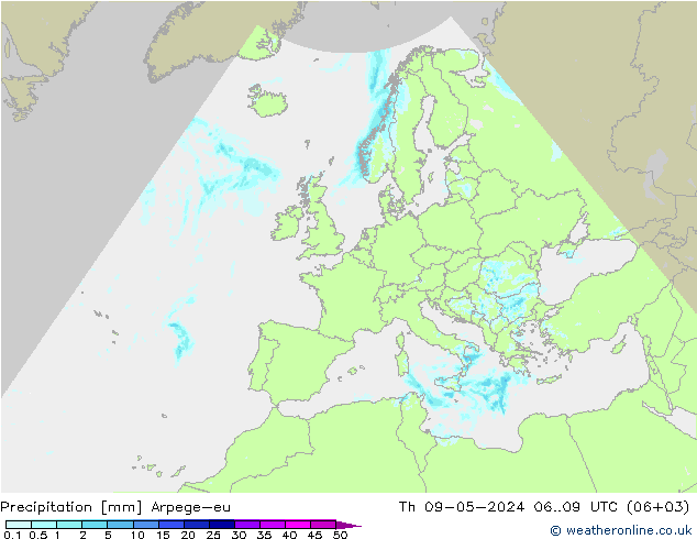 降水 Arpege-eu 星期四 09.05.2024 09 UTC