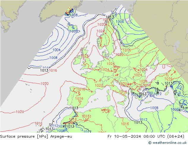地面气压 Arpege-eu 星期五 10.05.2024 06 UTC