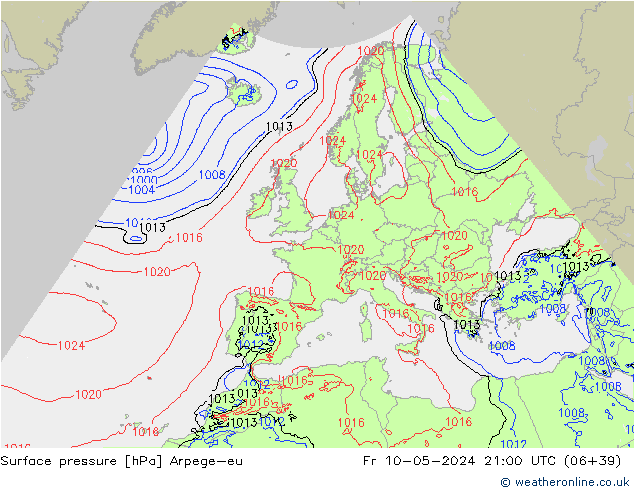 Surface pressure Arpege-eu Fr 10.05.2024 21 UTC
