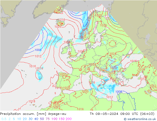 Precipitation accum. Arpege-eu  09.05.2024 09 UTC