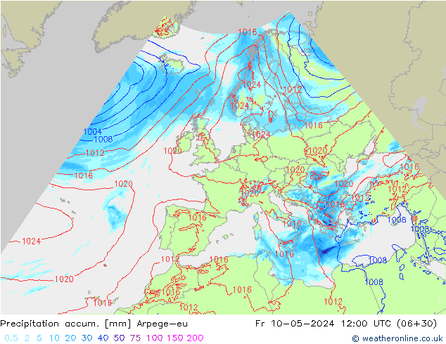 Precipitation accum. Arpege-eu Fr 10.05.2024 12 UTC