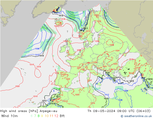 yüksek rüzgarlı alanlar Arpege-eu Per 09.05.2024 09 UTC
