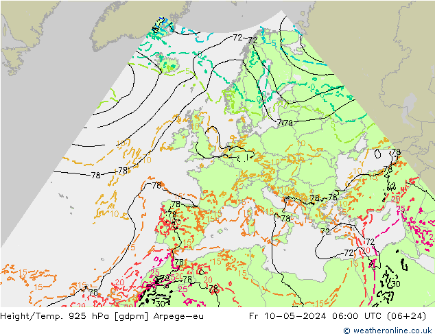 Height/Temp. 925 hPa Arpege-eu Fr 10.05.2024 06 UTC