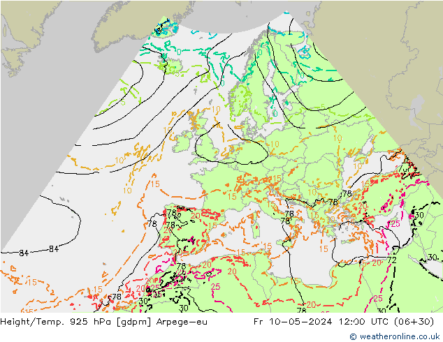 Height/Temp. 925 hPa Arpege-eu Fr 10.05.2024 12 UTC