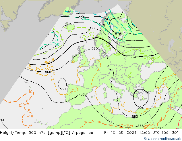 Height/Temp. 500 hPa Arpege-eu Fr 10.05.2024 12 UTC