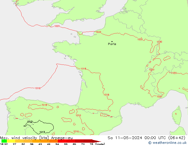 Windböen Arpege-eu Sa 11.05.2024 00 UTC