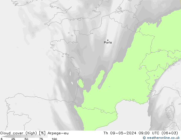 Bewolking (Hoog) Arpege-eu do 09.05.2024 09 UTC