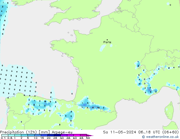 Precipitación (12h) Arpege-eu sáb 11.05.2024 18 UTC