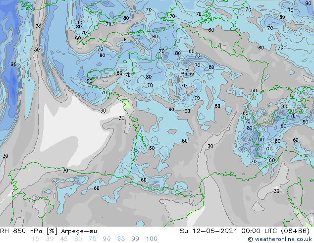 RH 850 hPa Arpege-eu Su 12.05.2024 00 UTC