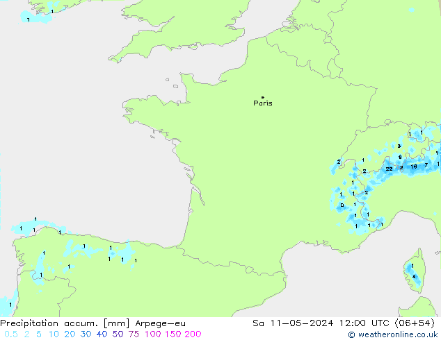 Precipitation accum. Arpege-eu sab 11.05.2024 12 UTC