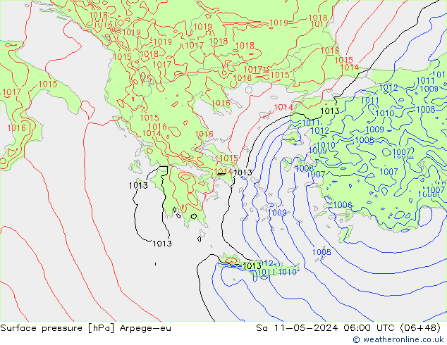 Atmosférický tlak Arpege-eu So 11.05.2024 06 UTC