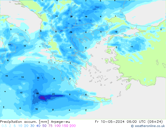 Precipitation accum. Arpege-eu Fr 10.05.2024 06 UTC