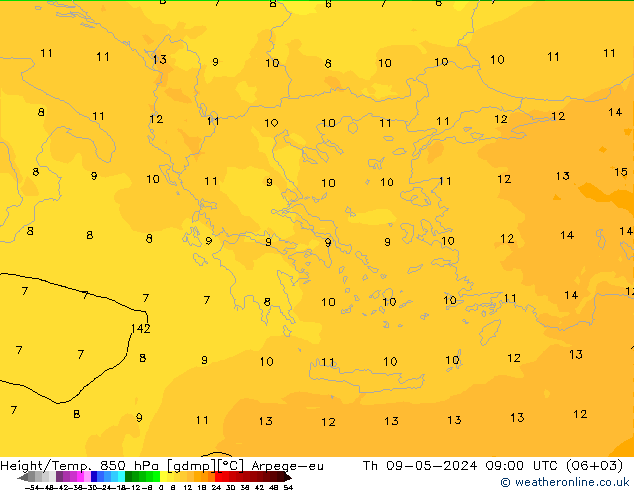 Height/Temp. 850 hPa Arpege-eu Qui 09.05.2024 09 UTC