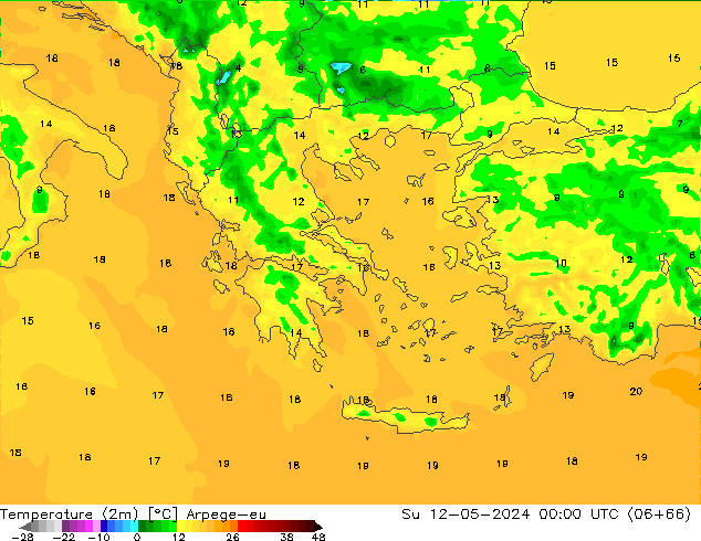 Temperatuurkaart (2m) Arpege-eu zo 12.05.2024 00 UTC