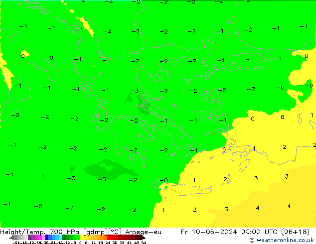 Hoogte/Temp. 700 hPa Arpege-eu vr 10.05.2024 00 UTC