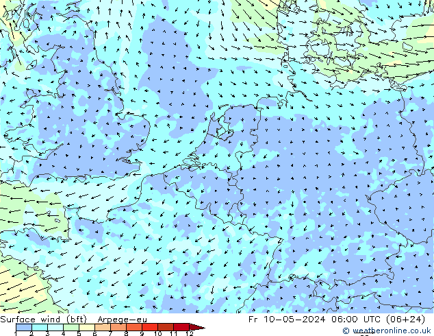 Bodenwind (bft) Arpege-eu Fr 10.05.2024 06 UTC