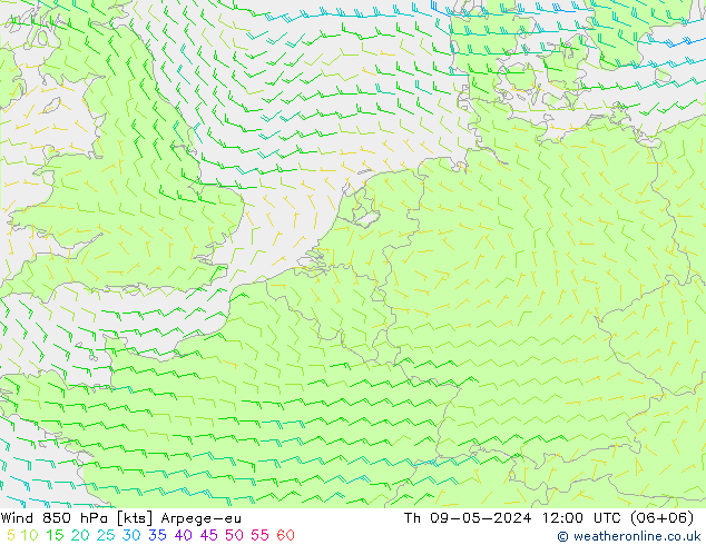 Wind 850 hPa Arpege-eu do 09.05.2024 12 UTC