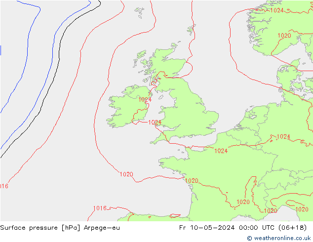 Surface pressure Arpege-eu Fr 10.05.2024 00 UTC