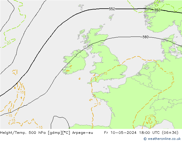 Yükseklik/Sıc. 500 hPa Arpege-eu Cu 10.05.2024 18 UTC