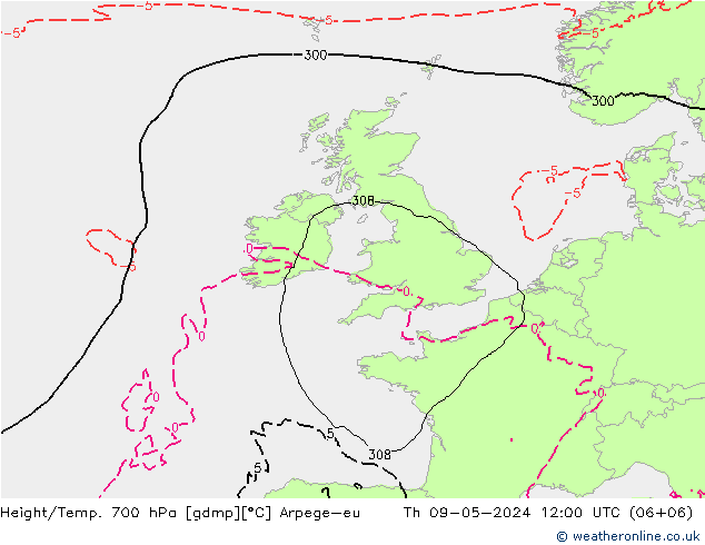 Geop./Temp. 700 hPa Arpege-eu jue 09.05.2024 12 UTC