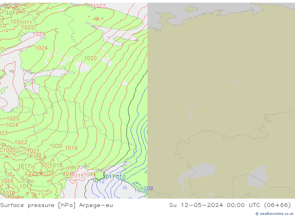 Atmosférický tlak Arpege-eu Ne 12.05.2024 00 UTC