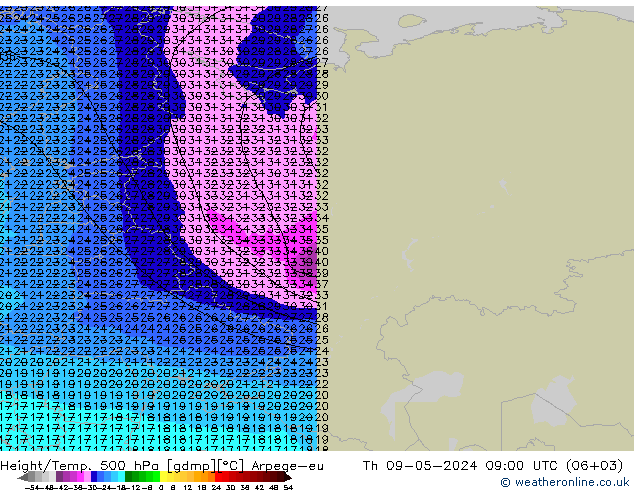 Yükseklik/Sıc. 500 hPa Arpege-eu Per 09.05.2024 09 UTC