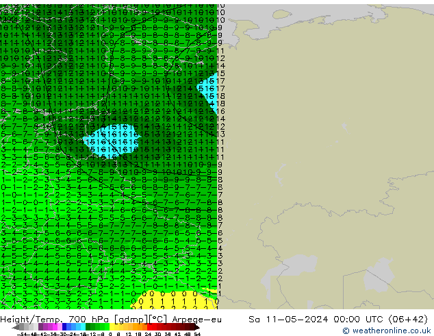 Height/Temp. 700 hPa Arpege-eu So 11.05.2024 00 UTC