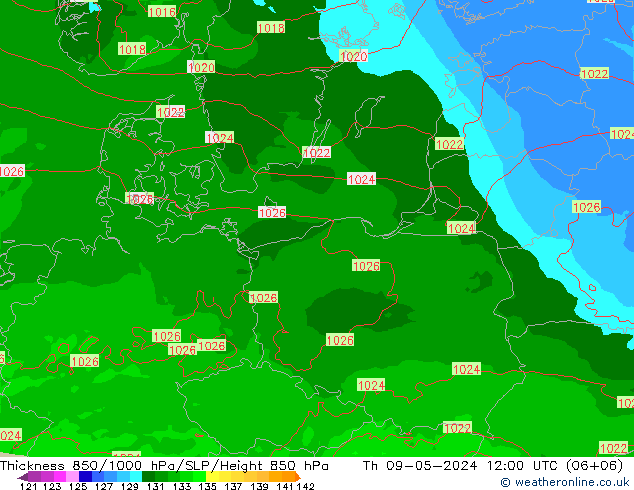 Thck 850-1000 hPa Arpege-eu  09.05.2024 12 UTC