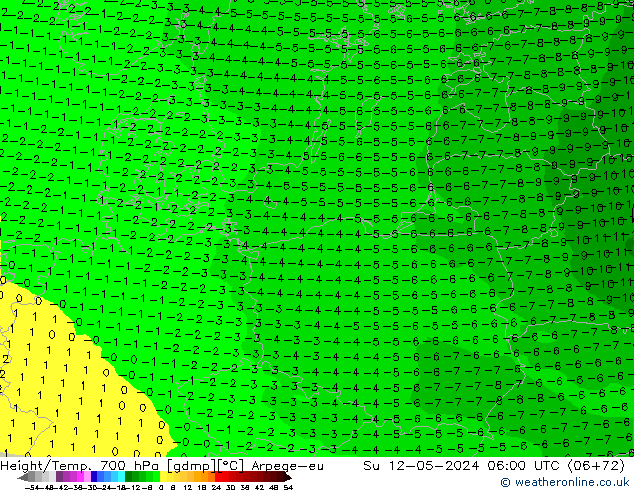 Géop./Temp. 700 hPa Arpege-eu dim 12.05.2024 06 UTC