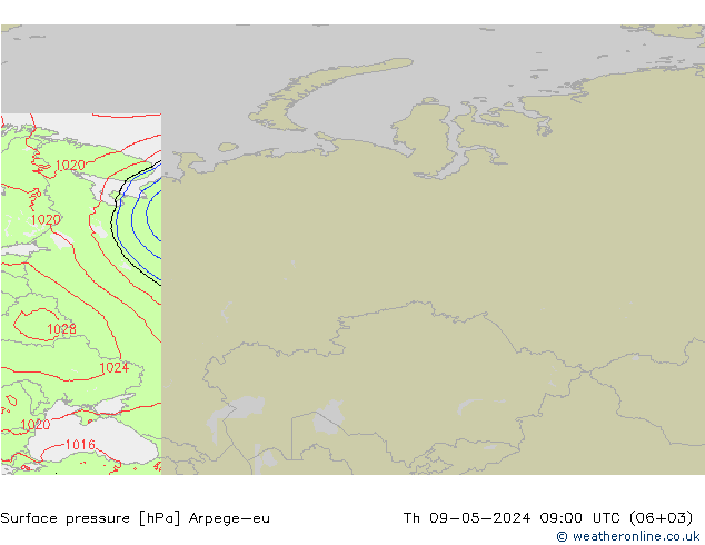 Presión superficial Arpege-eu jue 09.05.2024 09 UTC