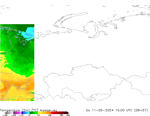 Temperatura (2m) Arpege-eu sab 11.05.2024 15 UTC