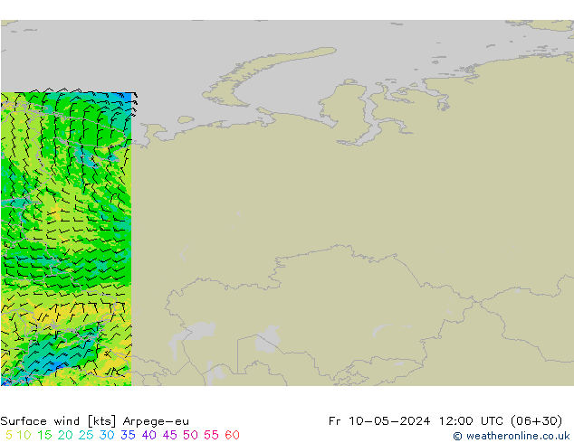 wiatr 10 m Arpege-eu pt. 10.05.2024 12 UTC