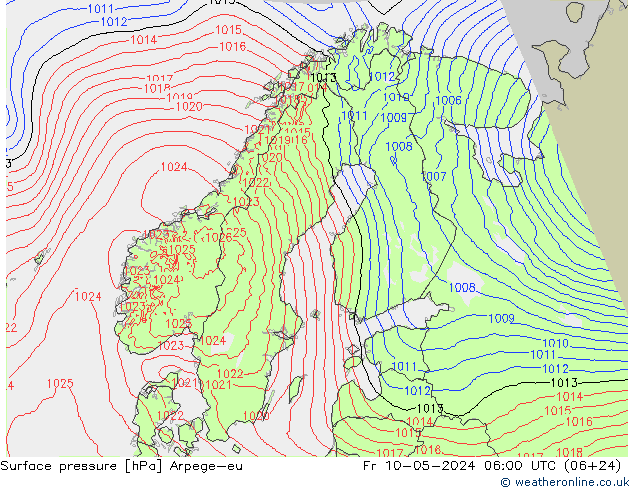 地面气压 Arpege-eu 星期五 10.05.2024 06 UTC
